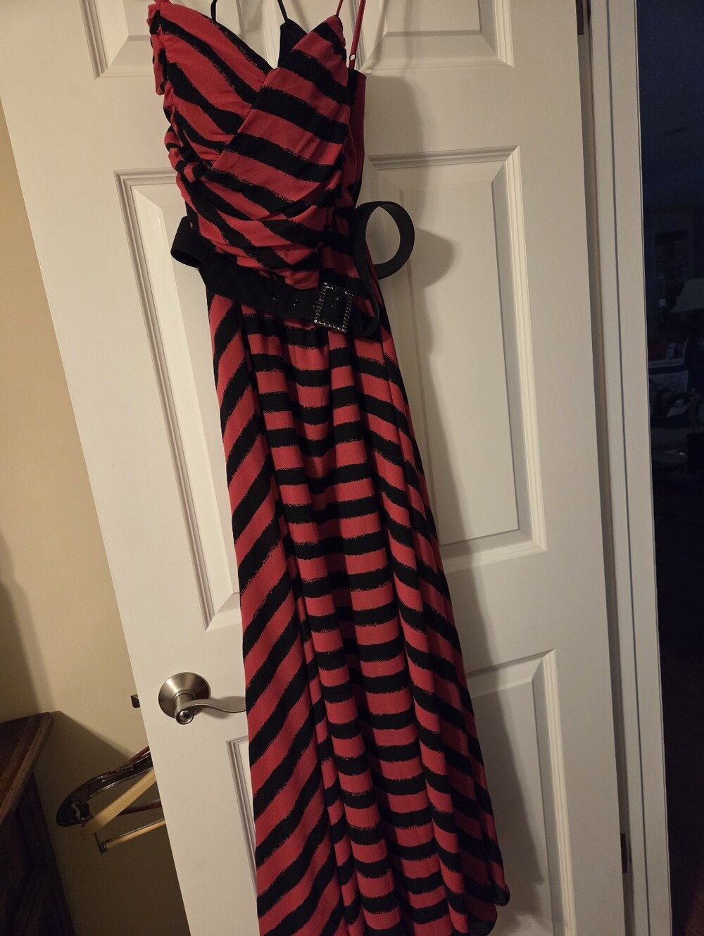 Collection Dress Barn Pink and Black Striped Maxi Dress Size 14 Excellent